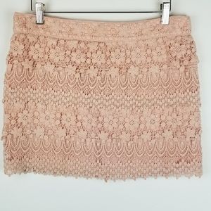 American Eagle Pink Lace Crochet Mini Skirt Size 6 Boho Festival